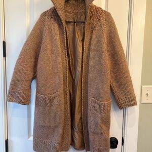 Vintage 1960s Wool Blend Lined Knit Sweater Coat Shawl Collar